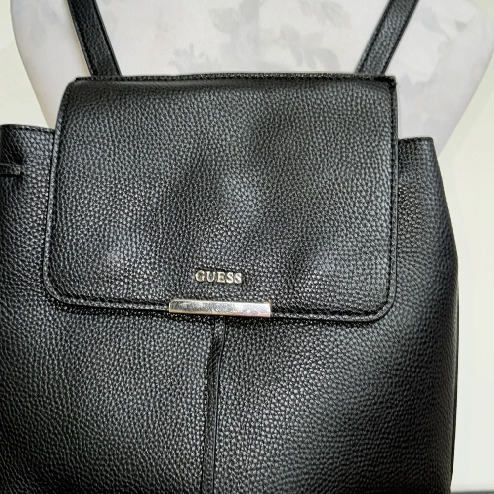 Guess Varsity Black Pebble Grain Adjustable Strap Backpack